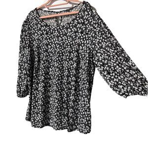 Adrianna Papell Ditsy Floral Plus Size 2X Blouse 3/4 Sleeve Slightly Puff